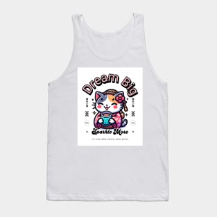 Dream Big, Sparkle more (cartoon kitty with cup) Tank Top